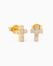 Cross Earrings (Gold) Iced