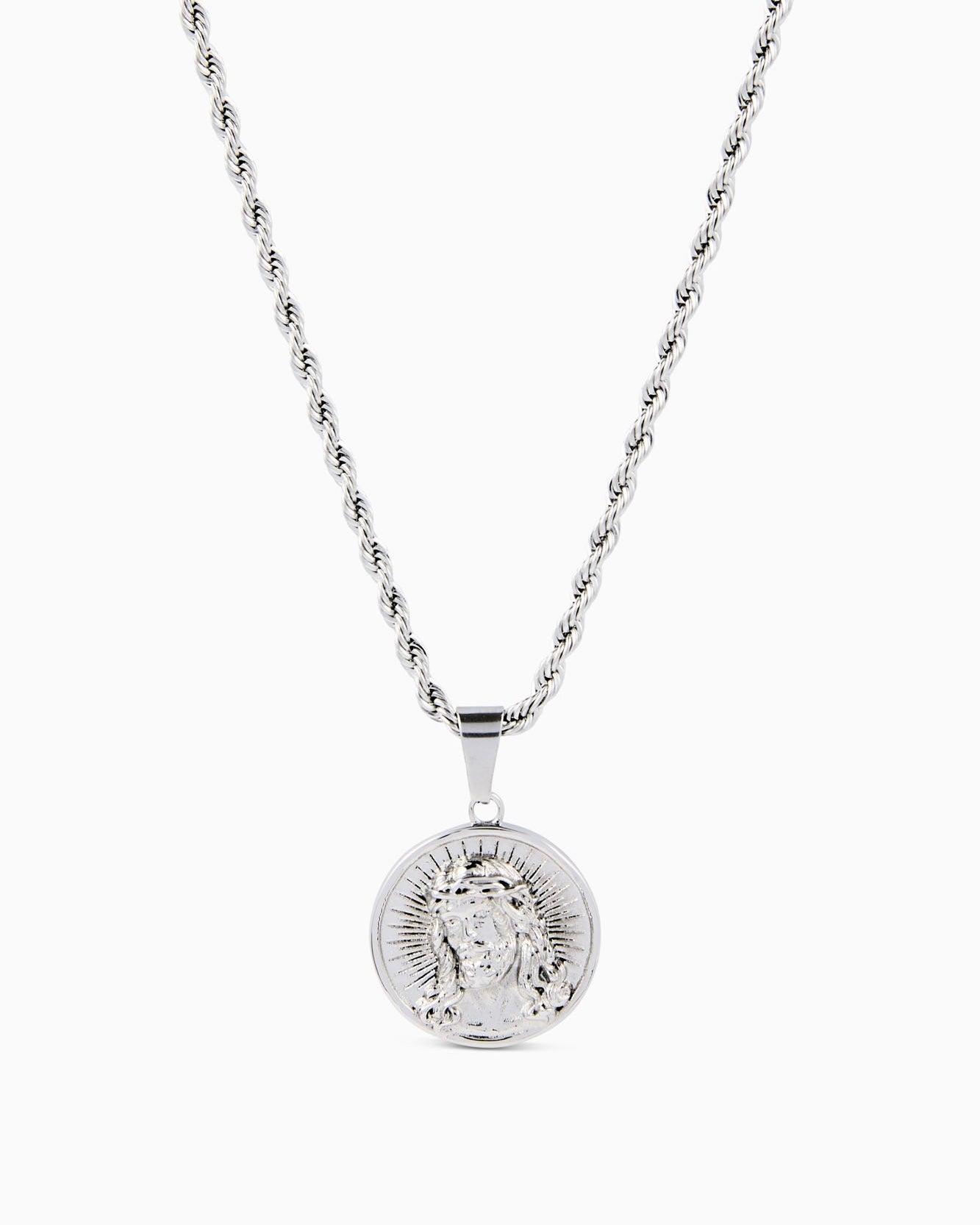 Jesus Pendant & Rope (Silver)