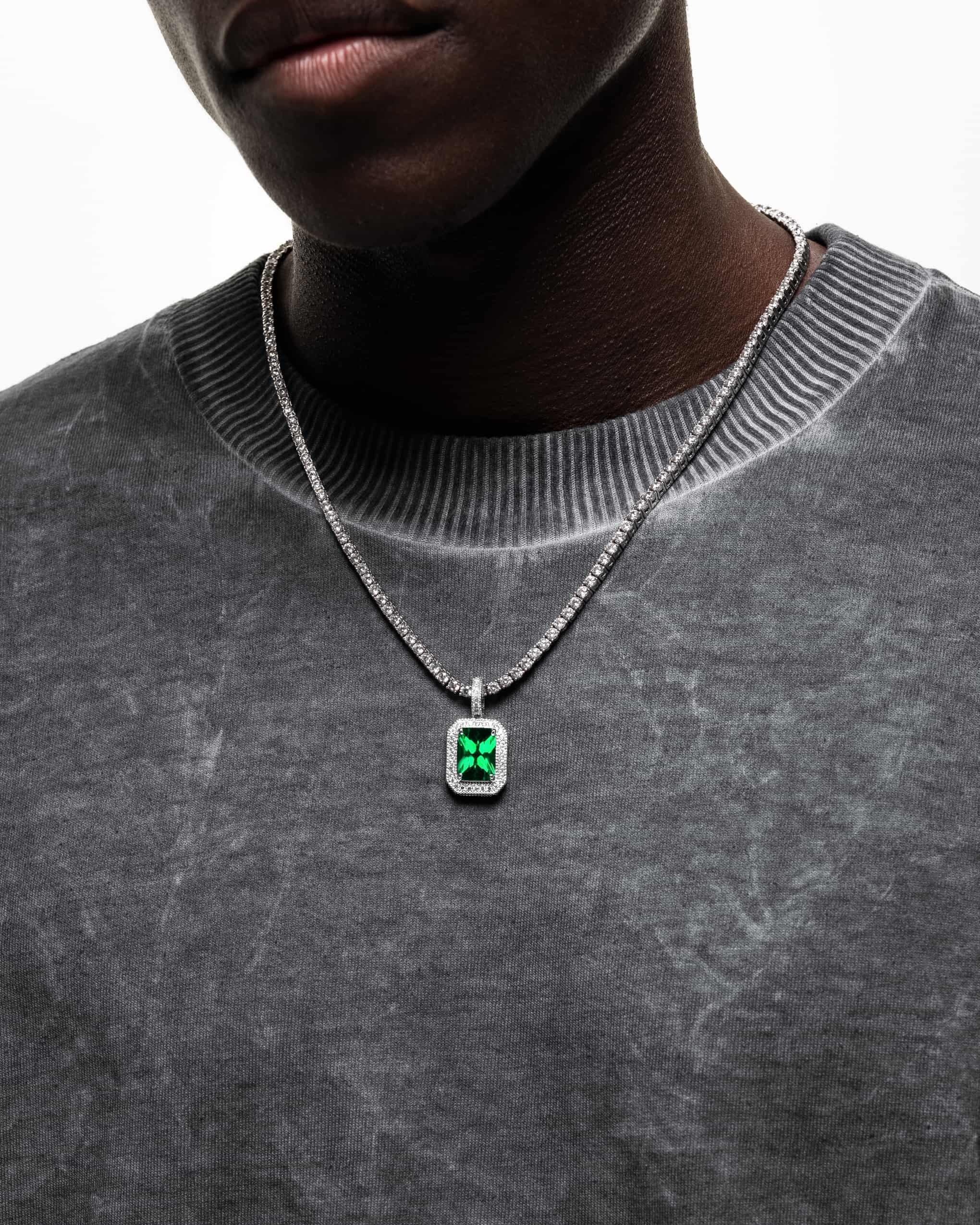 Emerald Pendant (Silver) Iced