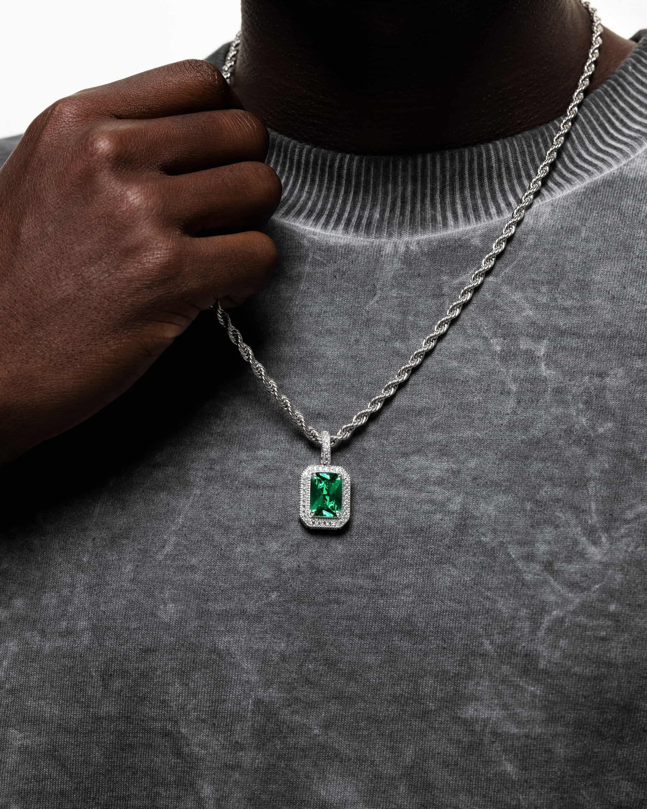 Emerald Pendant (Silver) Iced